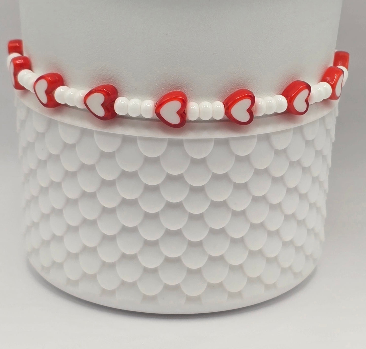Boot Bracelet: White with Red and White Hearts