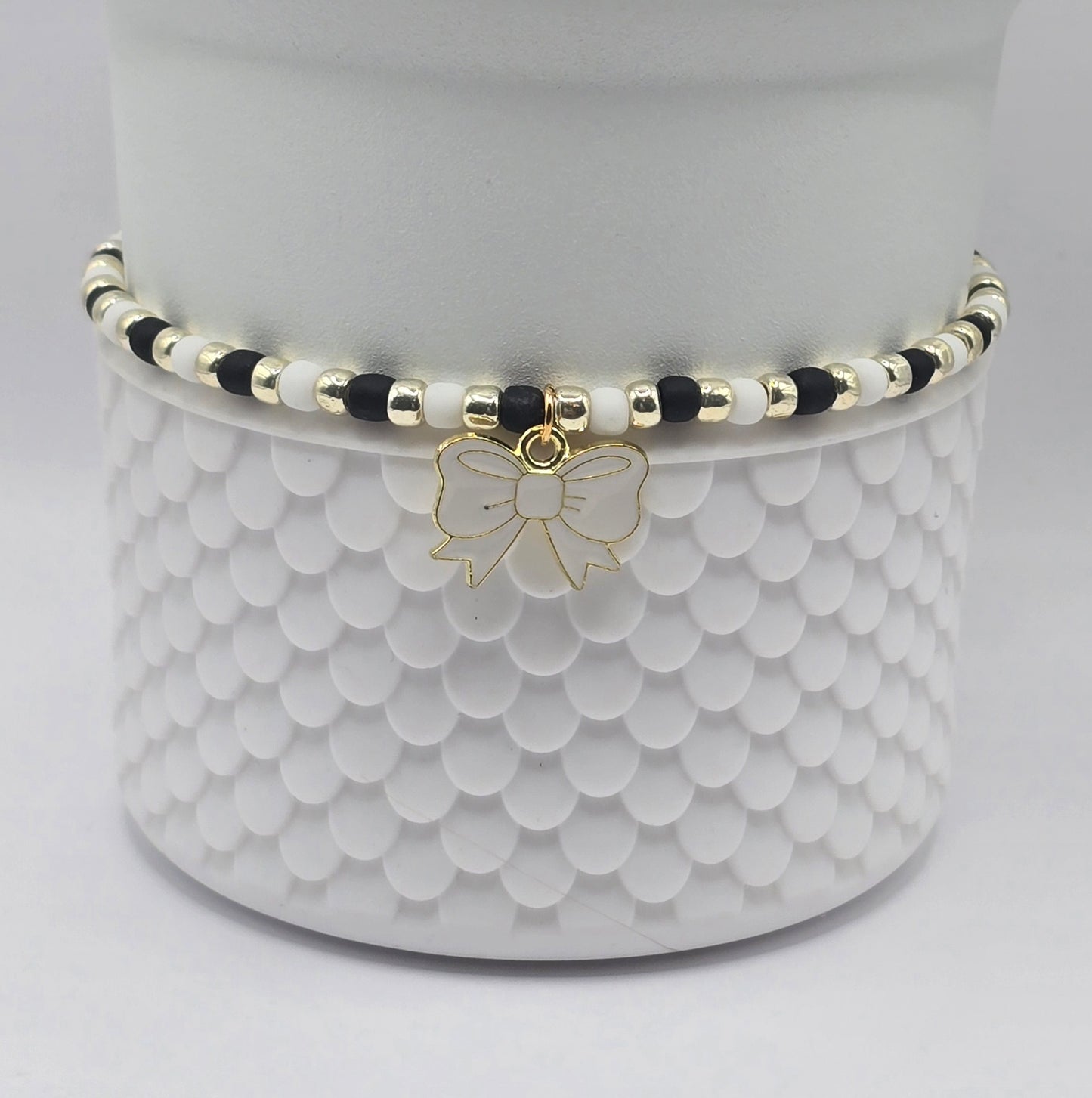 Boot Bracelet: Black, White, Metallic with Bow