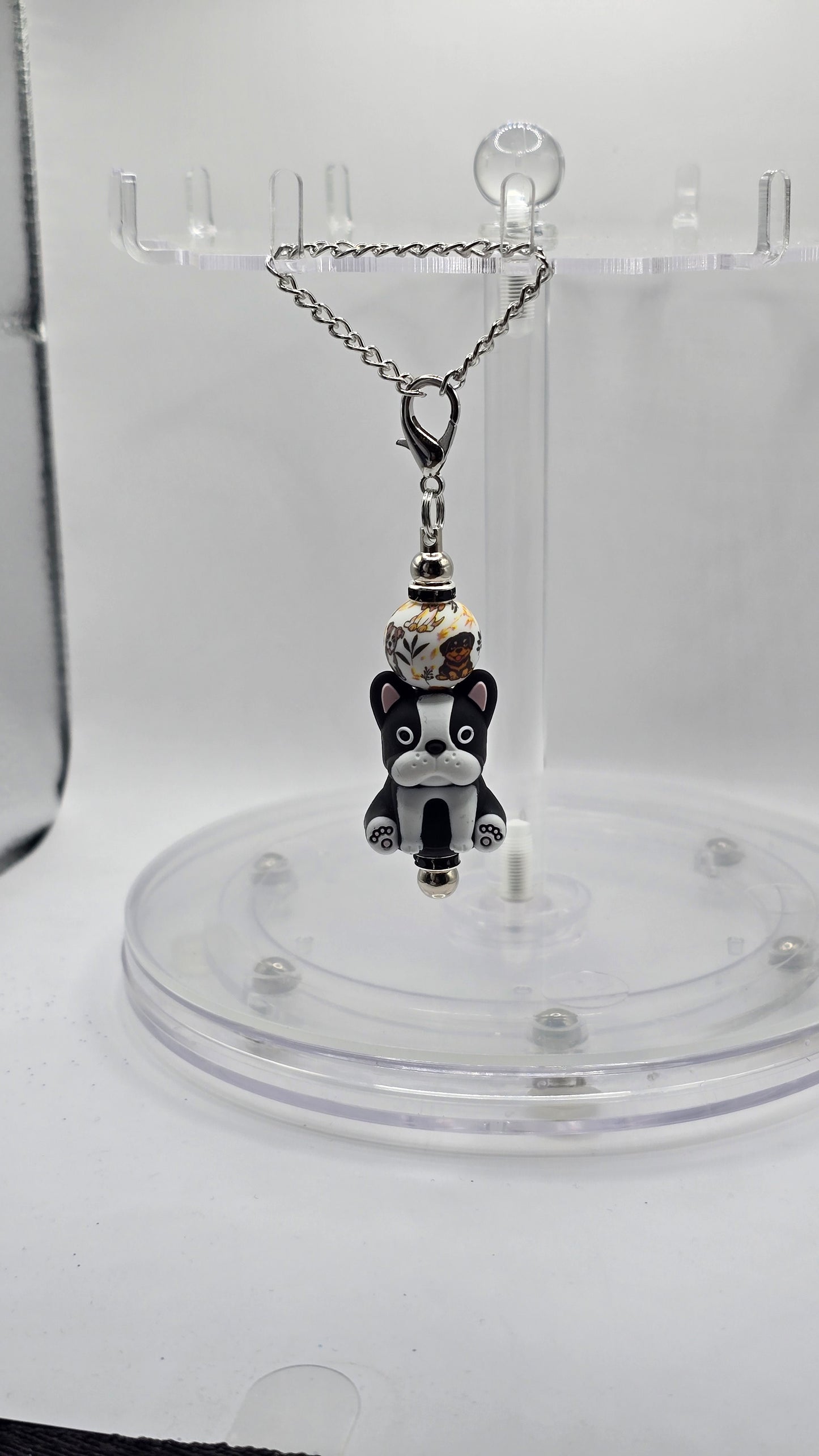 Black and White Dog, Random Dog Silicone Beaded Handle or Bag Charm