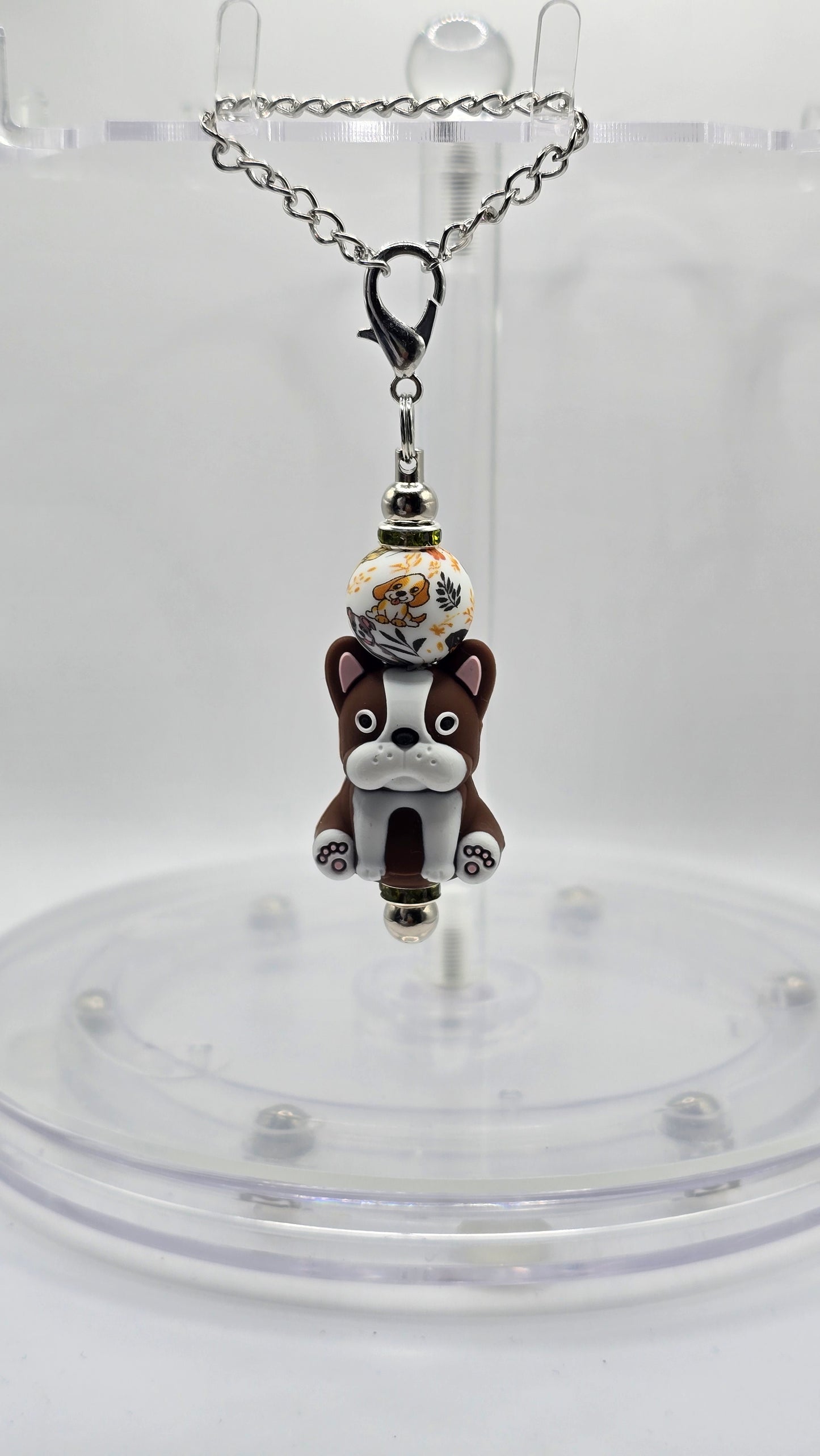 Brown and White Dog, Random Dog Silicone Beaded Handle or Bag Charm.