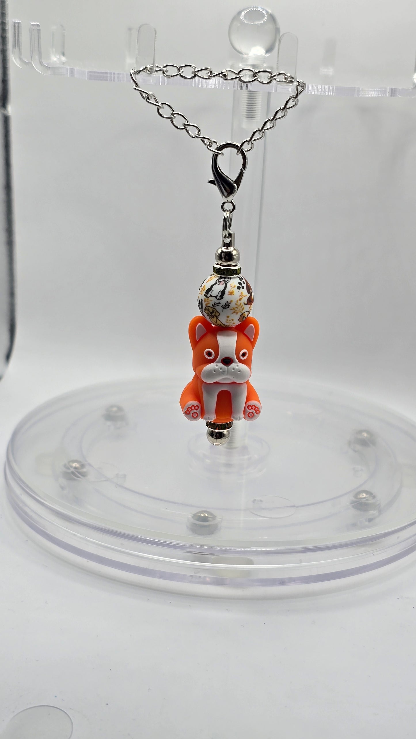Orange (Red) and White Dog, Random Dog Silicone Beaded Handle or Bag Charm