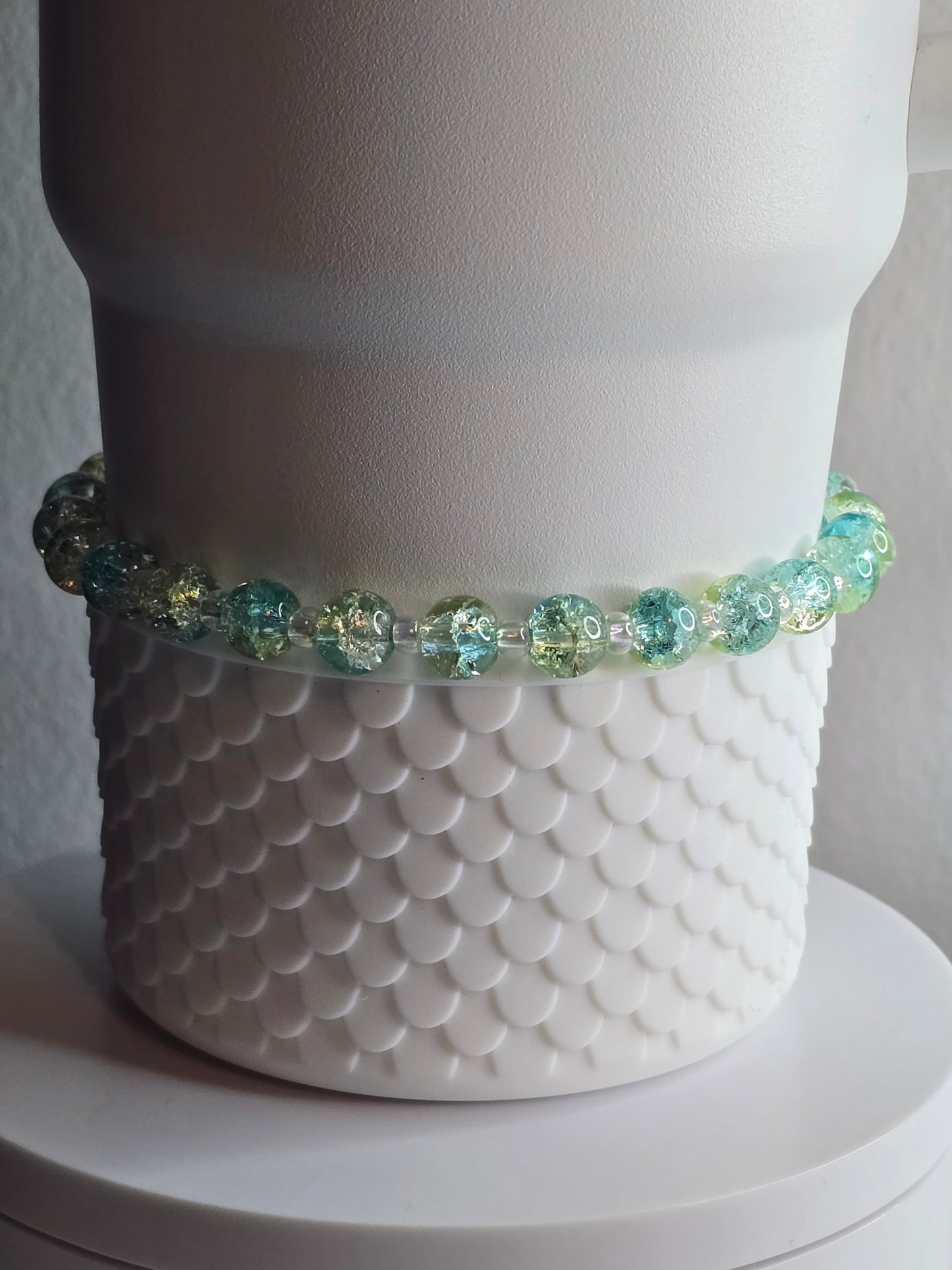 Crackled Glass Boot Bracelet - Blue Green Sea