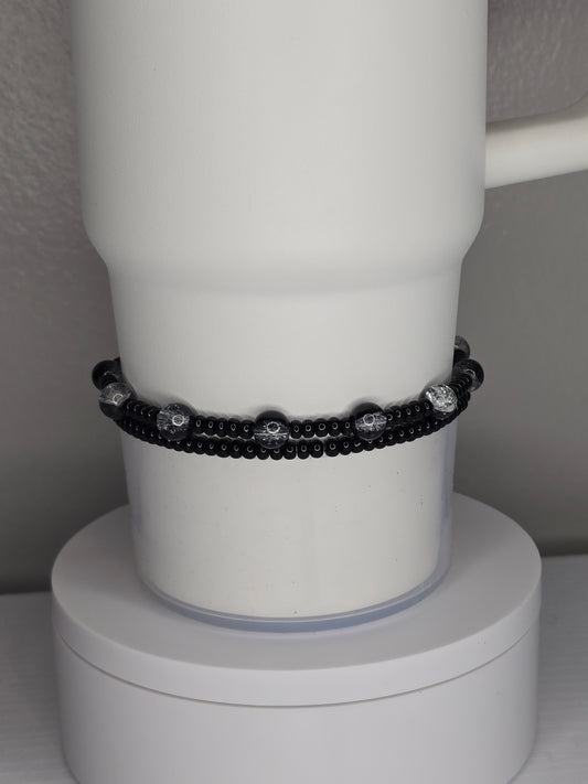 Black Crackled Glass Boot Bracelet Stack