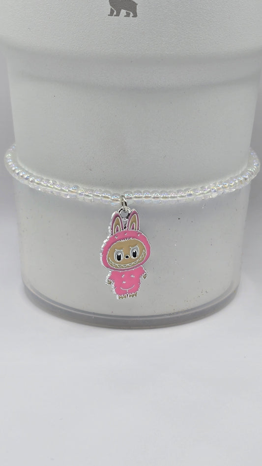 Boot Bracelet: Clear Bracelet with Pink Labubu Charm