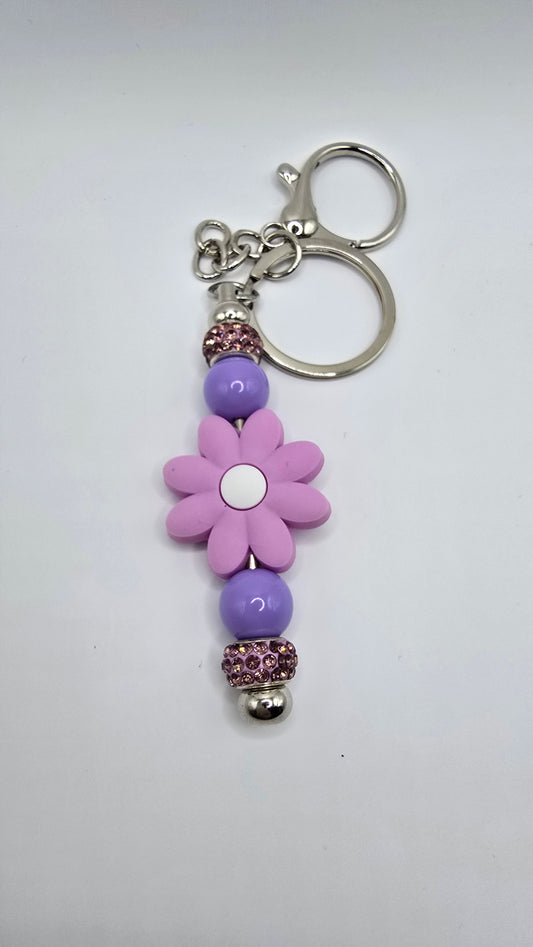Key Chain: Light Purple Flower with Purple Rhinestones