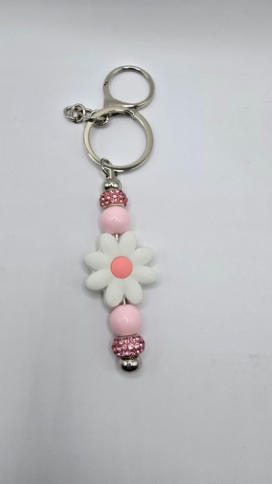 Key Chain: White Flower with Pink