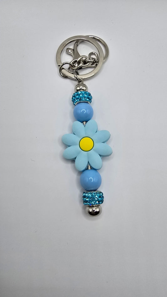 Key Chain: Light Blue Flower with Blue Rhinestones