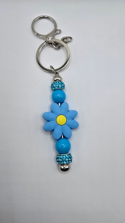 Key Chain: Blue Flower with Blue Rhinestones