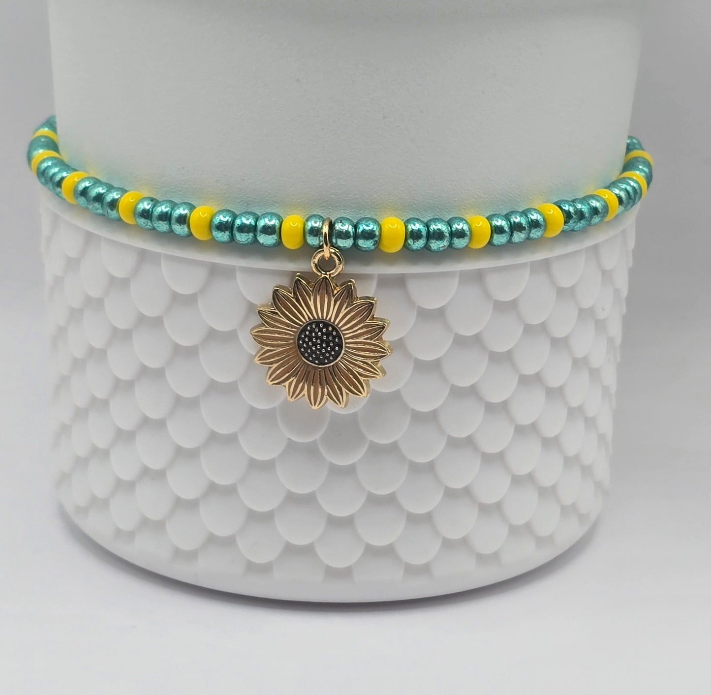 Boot Bracelet: Metallic Mint and Yellow Sunflower