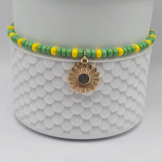 Boot Bracelet: Green and Yellow with Sunflower