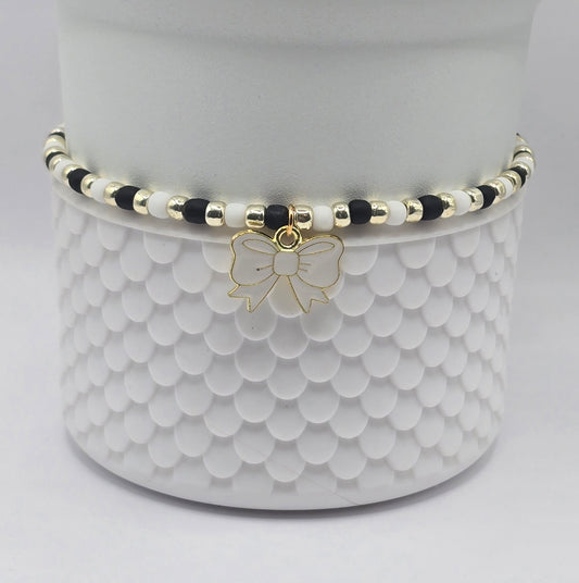 Boot Bracelet: Black, White, Metallic with Bow