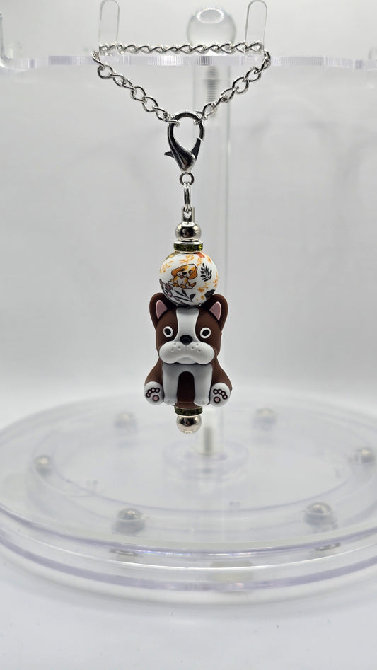 Brown and White Dog, Random Dog Silicone Beaded Handle or Bag Charm.