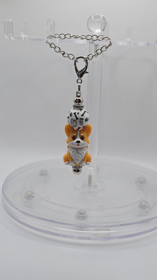 Corgi Dog, Bone and Woof Silicone Beaded Handle or Bag Charm