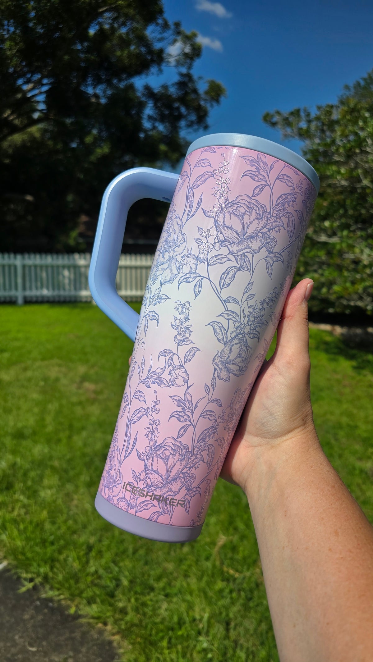 Custom Dyed Tumbler: Dusted Pink Toile