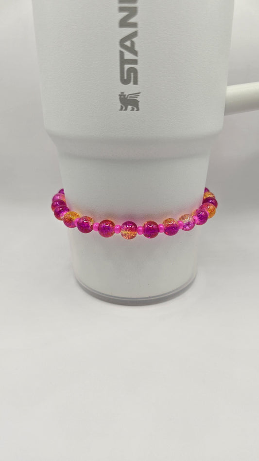 Boot Bracelet: Pink and Orange Crackled Glass