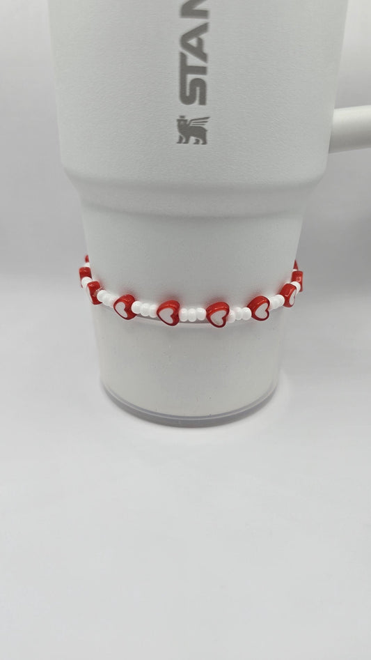 Boot Bracelet: White with Red Hearts
