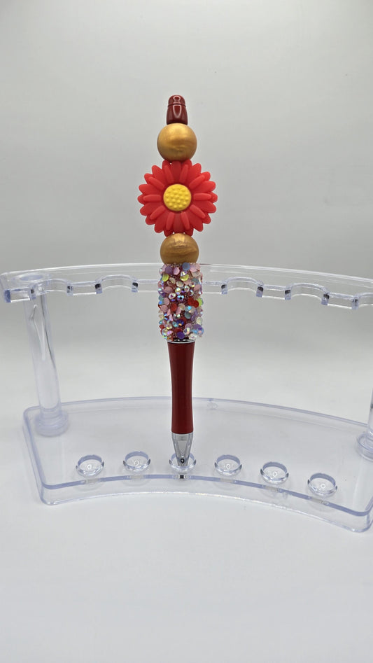 Ballpoint Pen: Red Sunflower with Gold