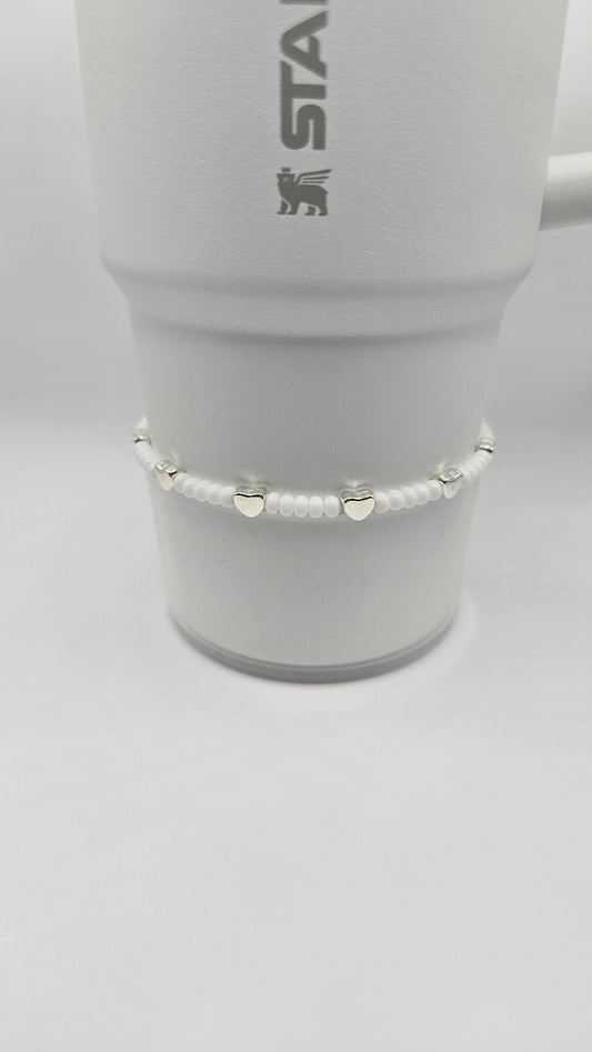 Boot Bracelet: White and Silver Hearts