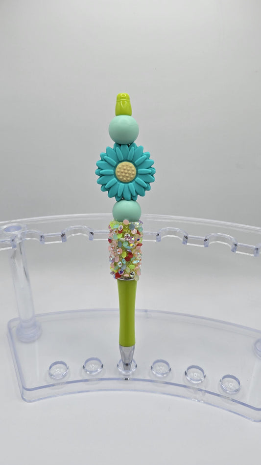 Ballpoint Pen: Teal Sunflower with Green