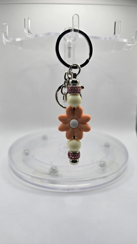 Key Chain: Orange Flower with Peach Rhinestones