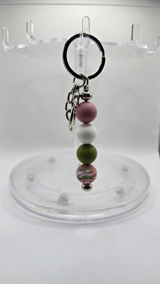 Key Chain: Pink, White, Green, Flowers