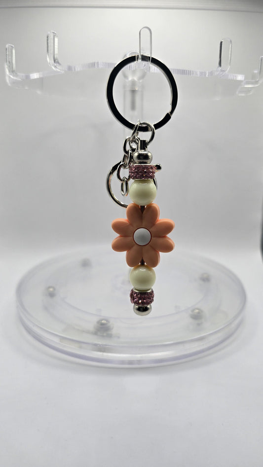 Key Chain: Orange Daisy and Pink Rhinestones