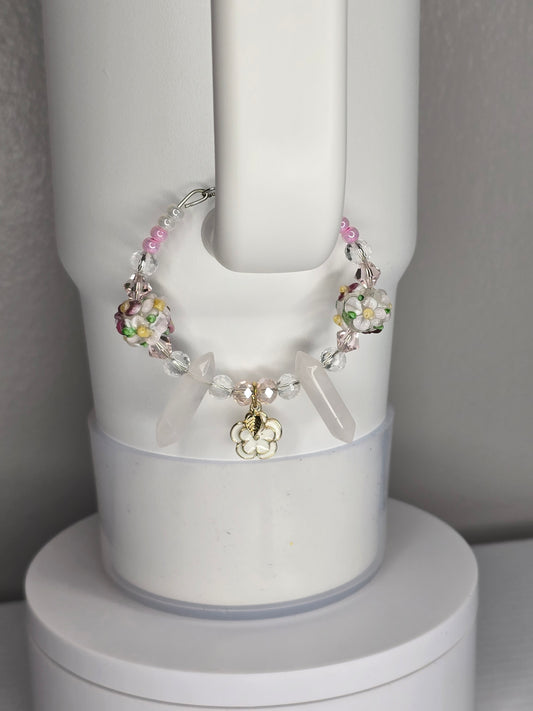 Rose Quartz Floral Cup Charm