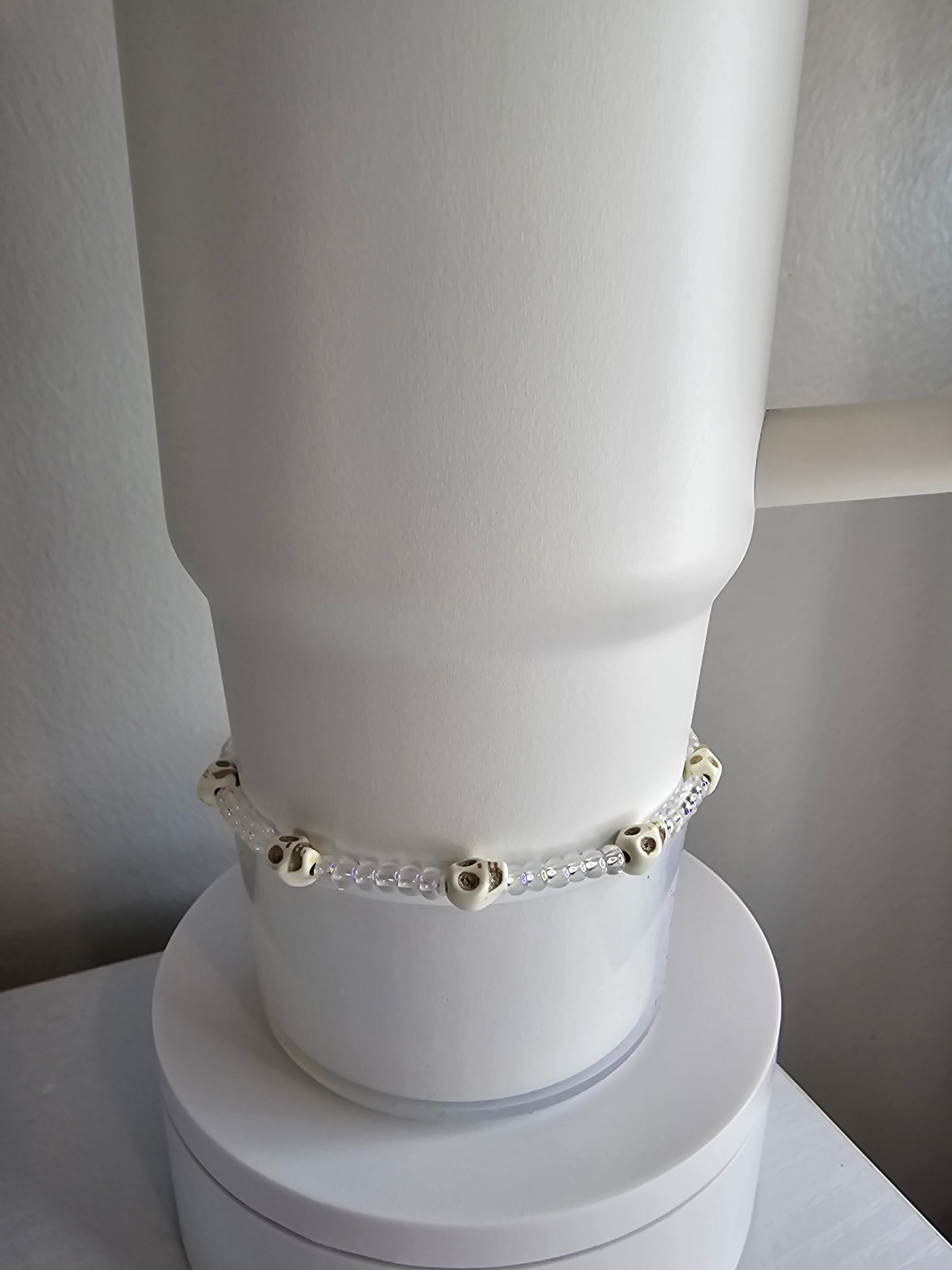 White Skull and Irridesent Bead Boot Bracelet