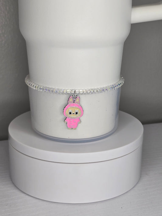 Pink Labubu Charm on Iridescent Boot Bracelet